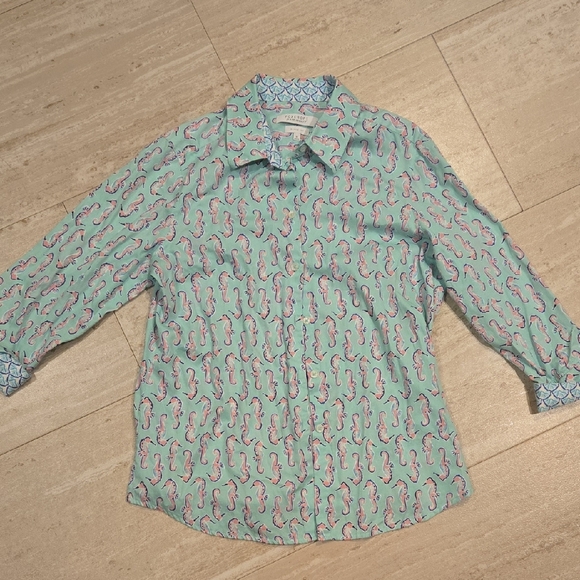 Foxcroft Tops - Foxcroft for Applesseds Wrinkle Free Seahorse Aqua Button-Down Shirt